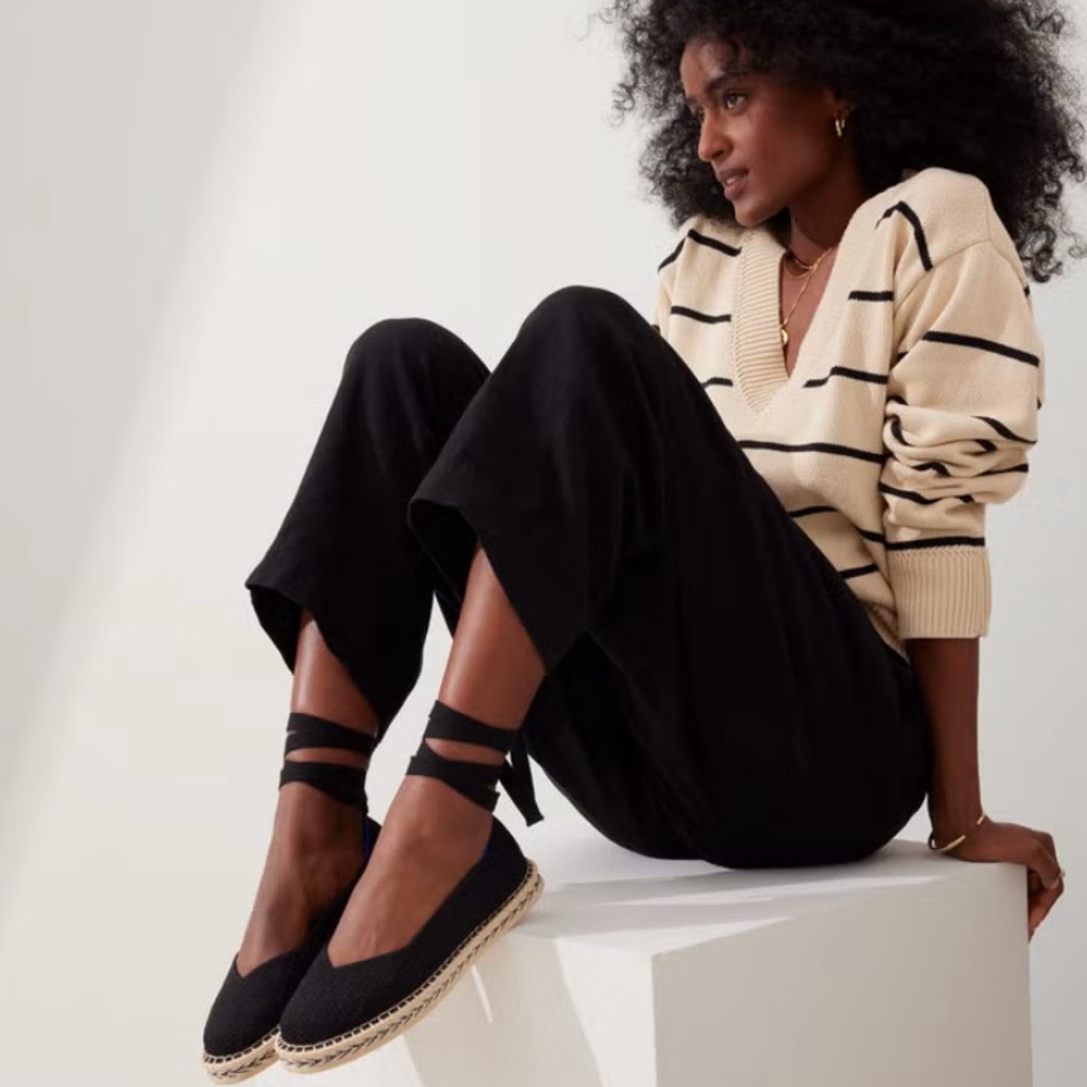 Rothy's Women's Black Espadrille Flats with Lace Up Ribbon